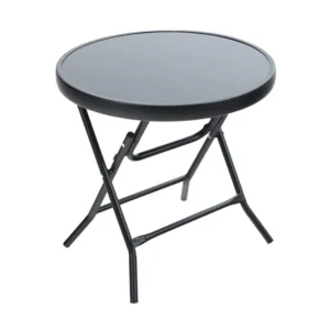 Метална маса со стакло